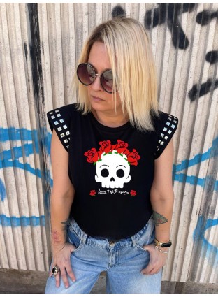 Camiseta Flower Skull tachas